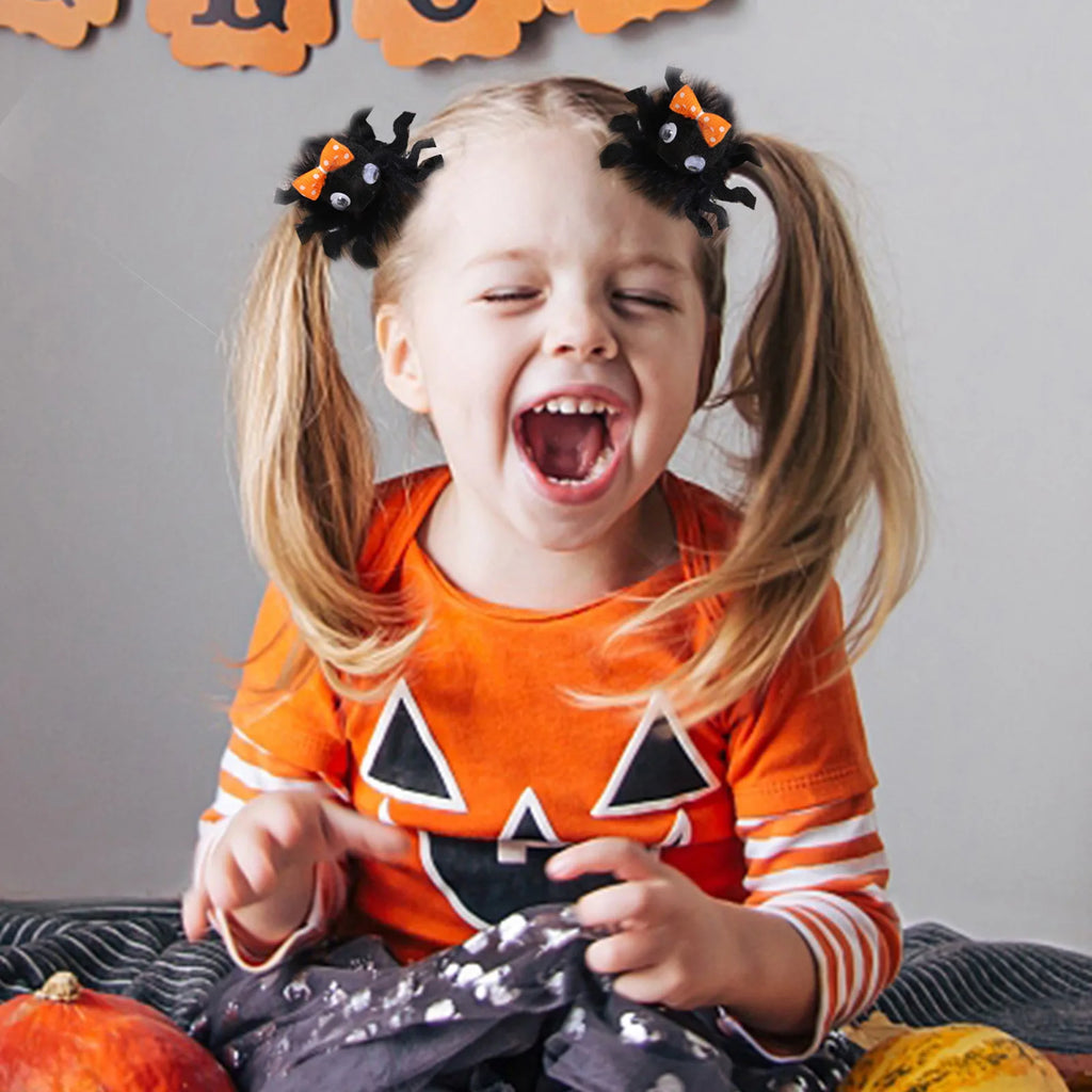 2pcs Black Halloween Girl Hair Clips, Fabric Spider Decor Hair Clips, Fun Hair Accessories, Suitable As Halloween Gift For Girls