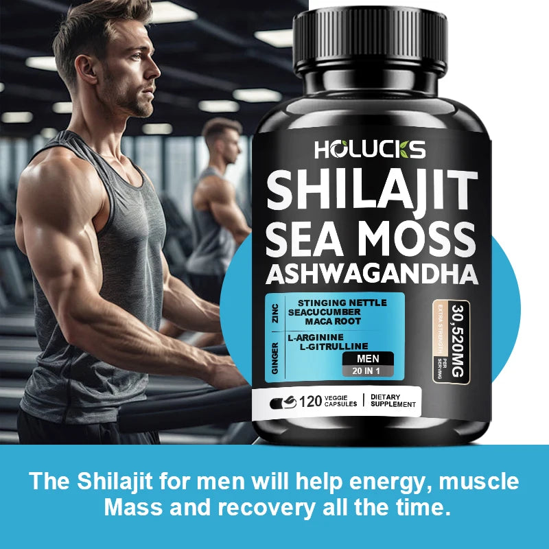 Buy 1 Get 1 Free! Pure Shilajit & Sea Moss Supplement, for Boosts Testosterone, Energy & Stamina, Supports Male Vitality, Men