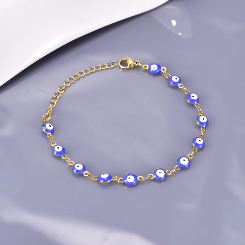 S33 European, American and Turkish Evil Eye color-blocked stainless Steel Bracelet Round Eye EVIL Eye
