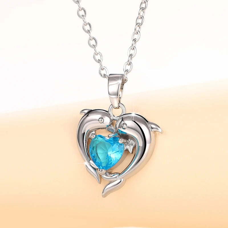 Huitan Romantic Love Dolphin Pendant Necklace for Women Exquisite Gift Wedding Ceremony Party Unique Accessories Fashion Jewelry