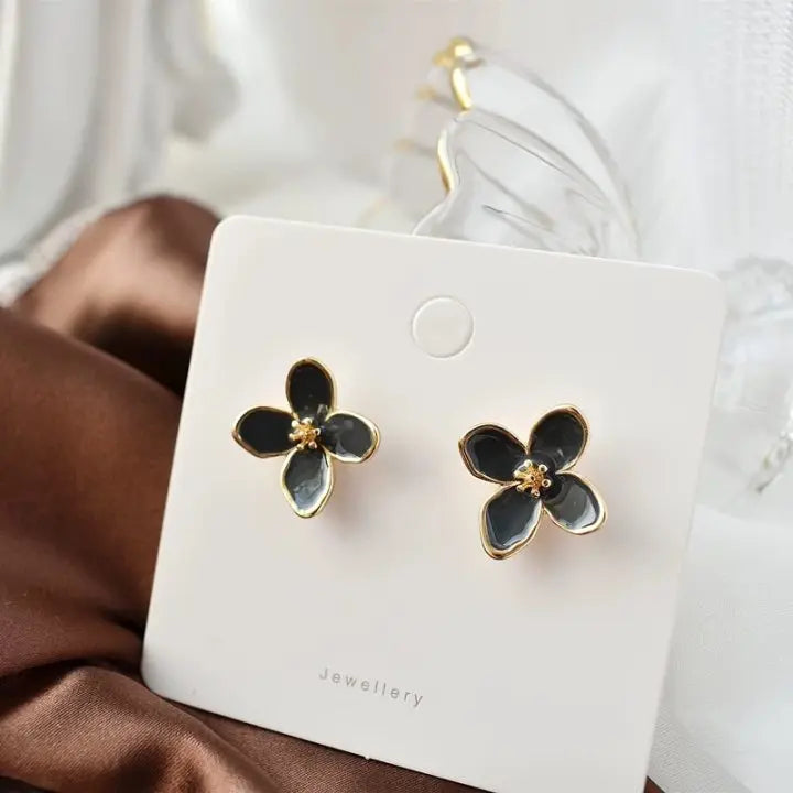 Hibiscus Dropped Glaze Flower Stud Earrings for Women Girl French Ins Vintage 2023 Fashion Korean Wedding Romantic Jewelry Gifts