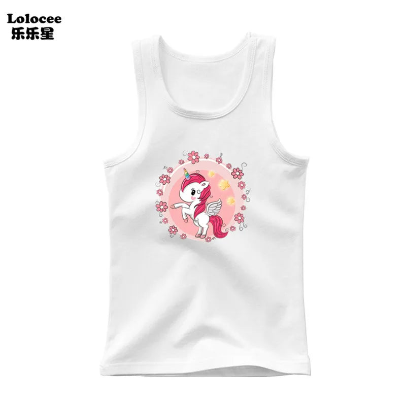 Kids Girl Cute Unicorn Singlet Summer Baby Girls Cotton Tops Toddler Clothes Children Sleeveless Cartoon T-shirts
