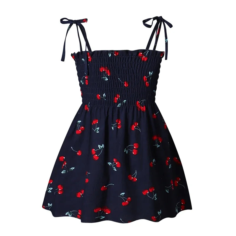1-6 Years Kids Girls Sleeveless Flower Sundress Summer Beach Strap Princess Dress Cotton Children Clothes Girls Casual Dresses