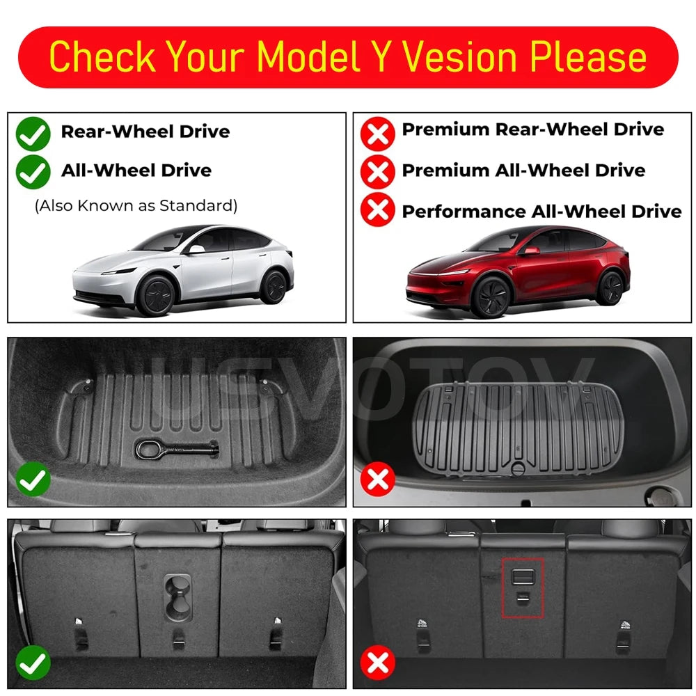 for 2026 2025 Tesla Model Y Standard Floor Mats Trunk Mat Cargo Liner Frunk Backrest Mats Car Accessories (Standard Models Only)