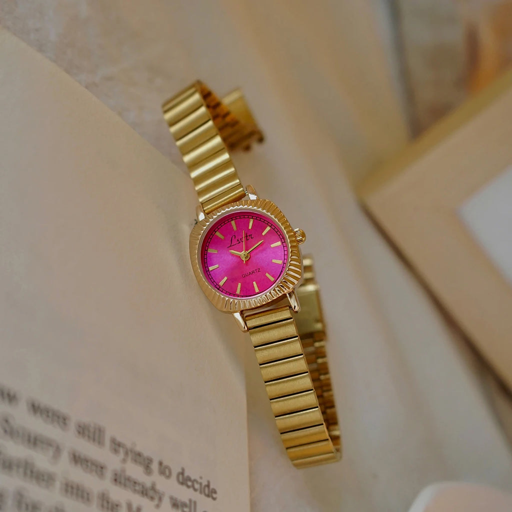 1 Piece of New Fashionable and Simple Gold Stainless Steel Women's Watch, Business Casual, Elegant, Retro Style, Waterproof, Women's Quartz Watch, Suitable as a Holiday Gift
