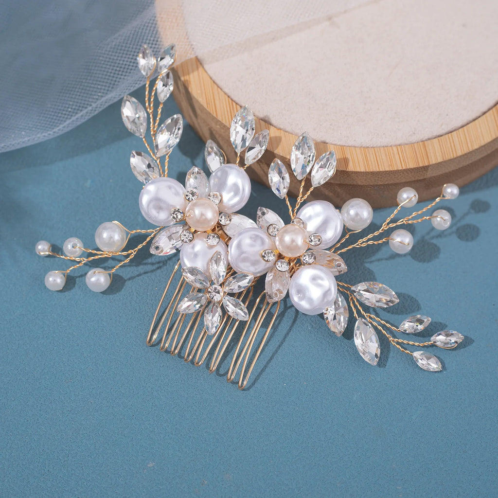Wedding Crystal Pearls Hair Combs Handmade Hair Jewelry Bridal Headpiece Girls Headdress Women Hairpins Elegant Women Tiara