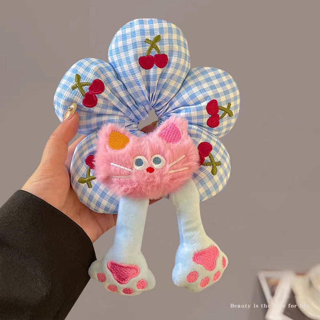 1pc cute cartoon animal  flower large intestine scrunchie, cotton three-dimensional puppy head rope little yellow duck hair rope