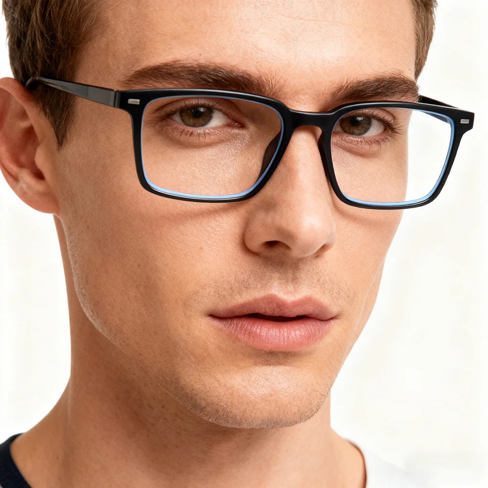 VIVIBEE Classic Square Blue Light Blocking Men Glasses Computer Gaming TR90 Black Anti Ray Eyeglasses Better Sleep Clear Eyewear