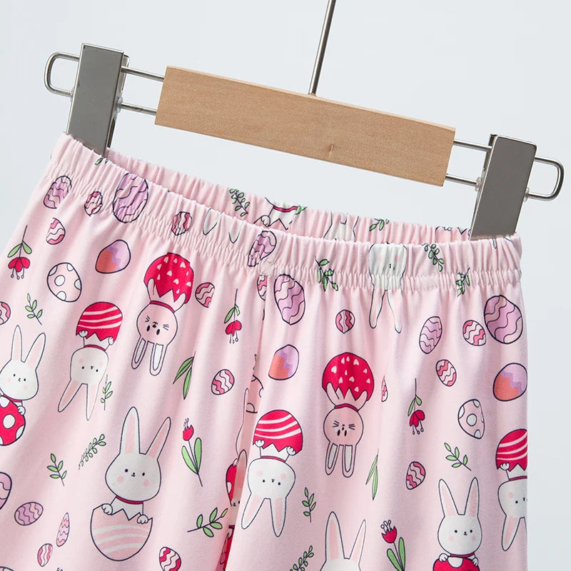 Summer CHILDREN'S Shorts and Short Sleeves 2-piece Pink Rabbit Girl Joker Casual Suit Home Clothes