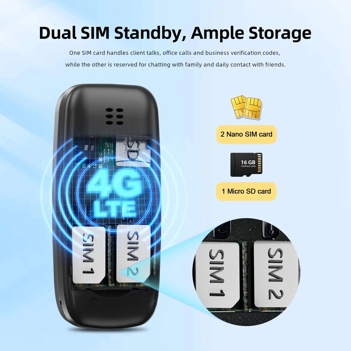SERVO BM10 Super Mini Pocket 4G LTE Feature Phone Dual SIM Speed Dial Call Recording Blacklist MP3 Player Alarm Clock Cellphone