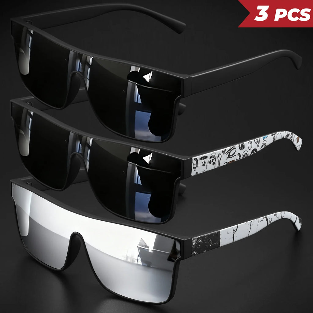 3PCS Colorful Sports Sunglasses - One-Piece Lens with Patterned Temples, UV400 Unisex for Cycling, Hiking & Beach