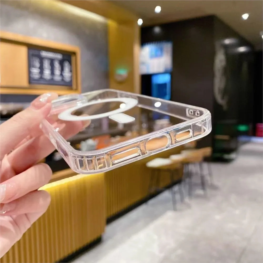 Strong Magnetic Magsafe Wireless Charging Case For iPhone 16 16e 15 14 13 12 11 Pro Max Plus mini Silicone Clear Soft Cover ﻿