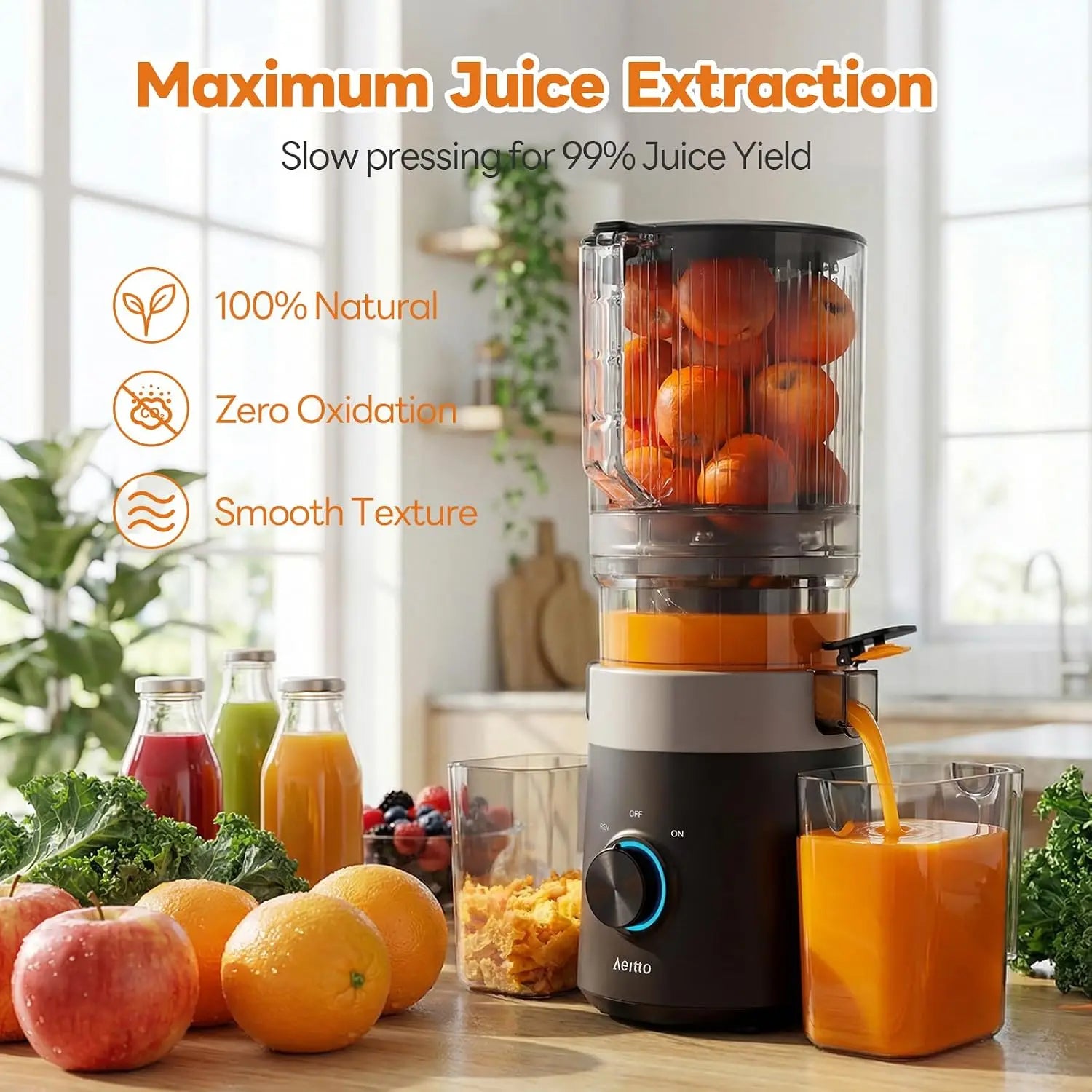 3-in-1 Cold Press Juicer for Juice, Nut Milk & Sorbet – Filter-Free, 6.0" Extra Large Chute, High Yield, Easy Clean