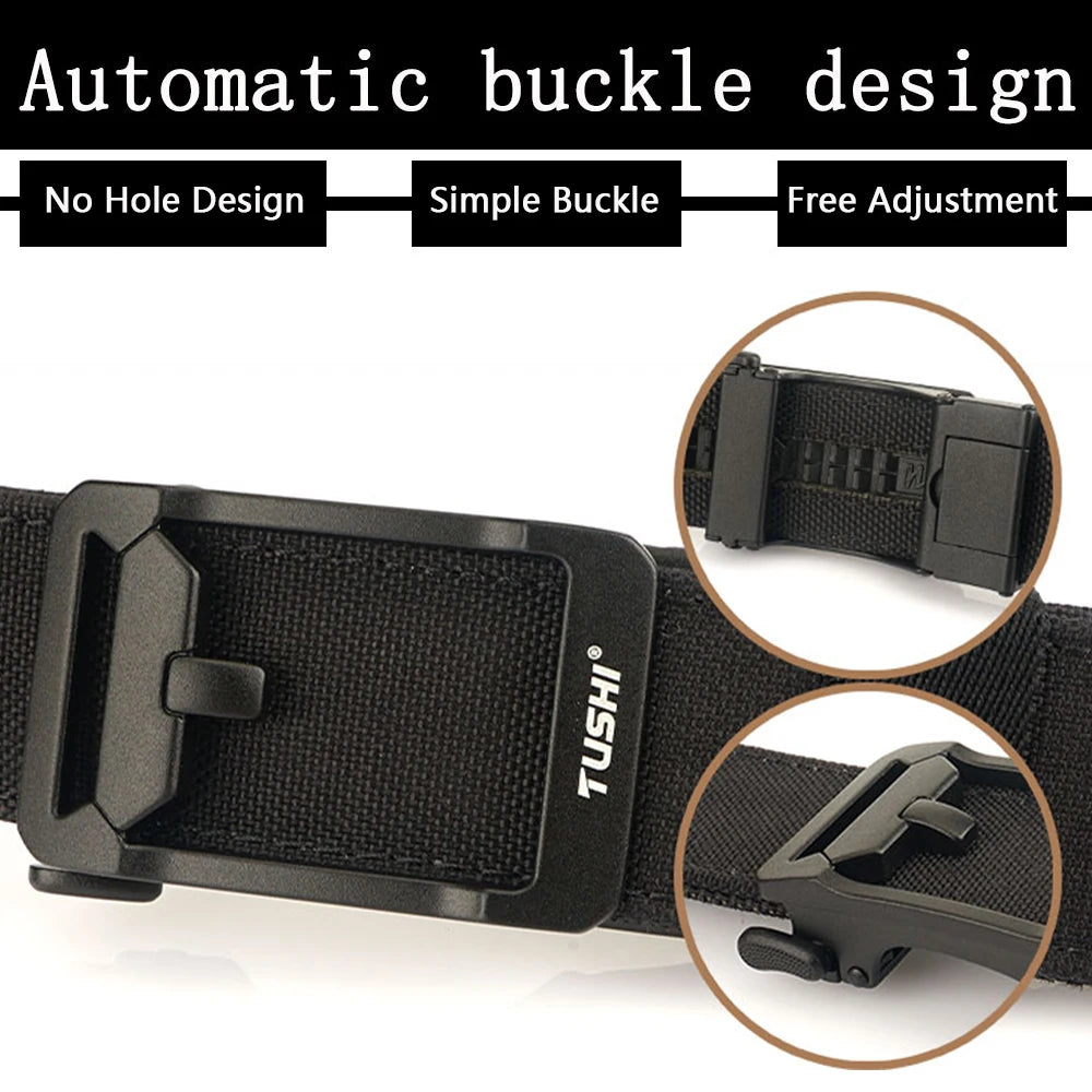 TUSHI New Military Gun Belt for Men Nylon Metal Automatic Buckle Police Duty Belt Tactical Outdoor Girdle IPSC Accessories