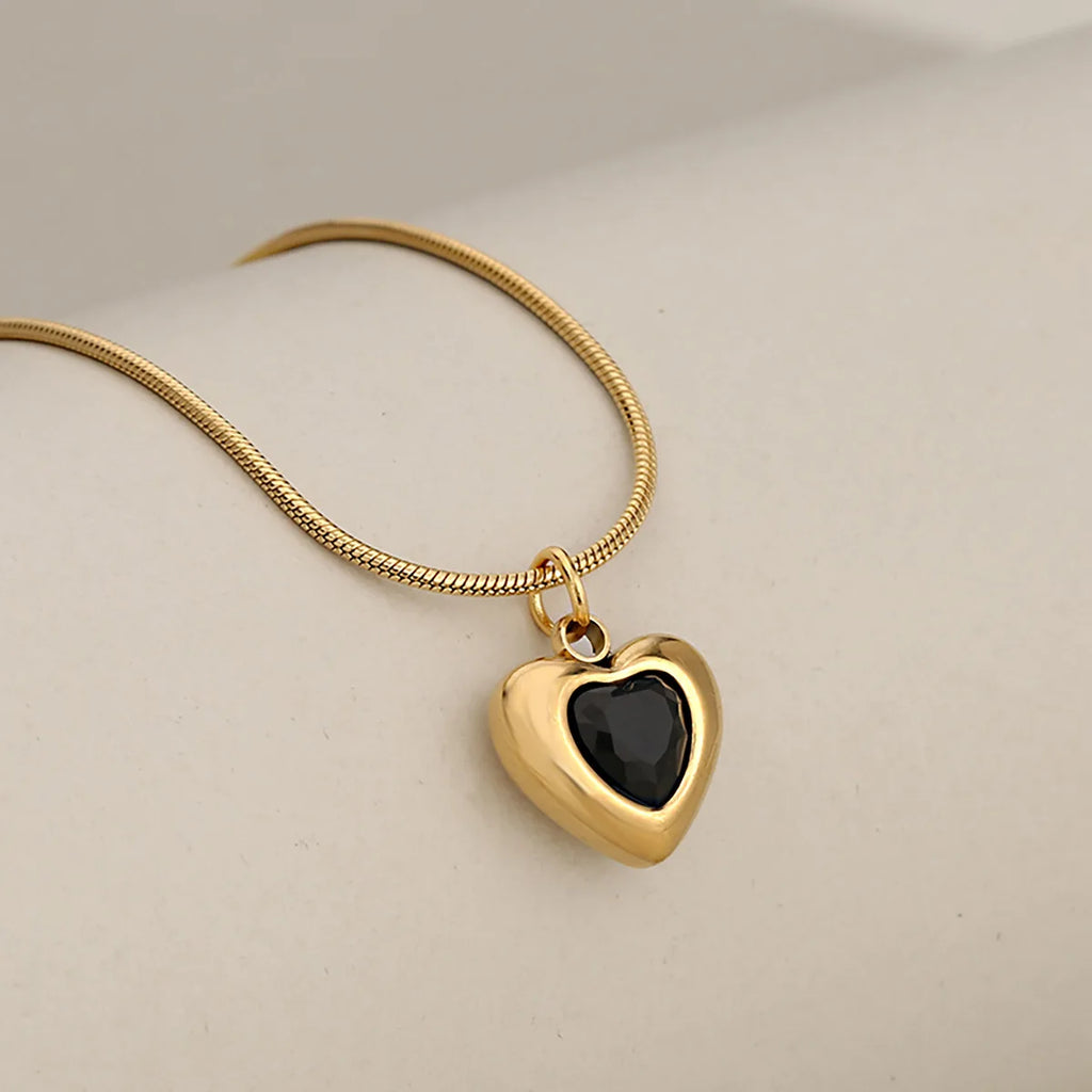 316L Stainless Steel Heart Pendant Necklace For Women Snake Chain Red Heart Zirconia Necklace Waterproof Fashion Jewelry Gift