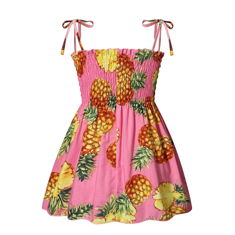 1-6 Years Kids Girls Sleeveless Flower Sundress Summer Beach Strap Princess Dress Cotton Children Clothes Girls Casual Dresses