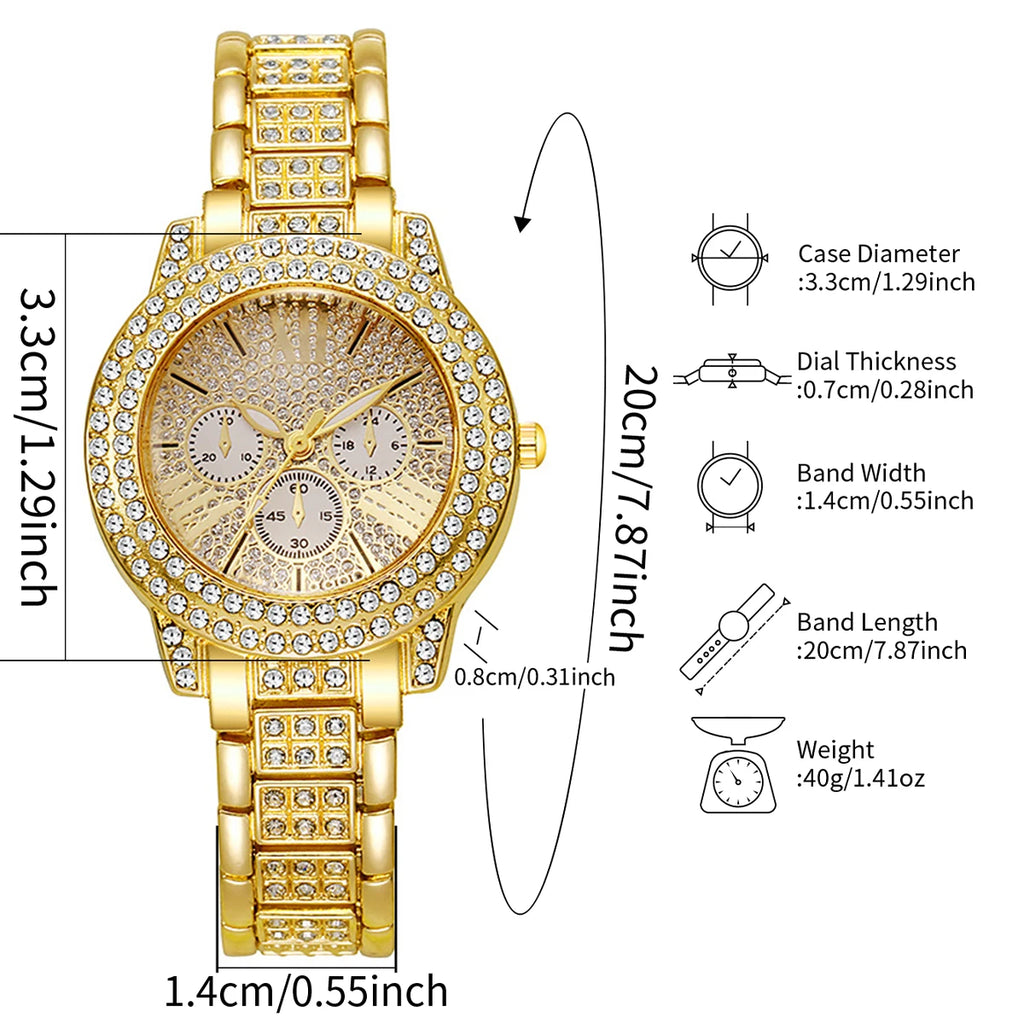 6PCS Luxury Rhinestone Women Watch Jewelry Set Ladies Fashion Alloy Strap Quartz Wristwatch Reloj Mujer Girls Clock(Without Box)