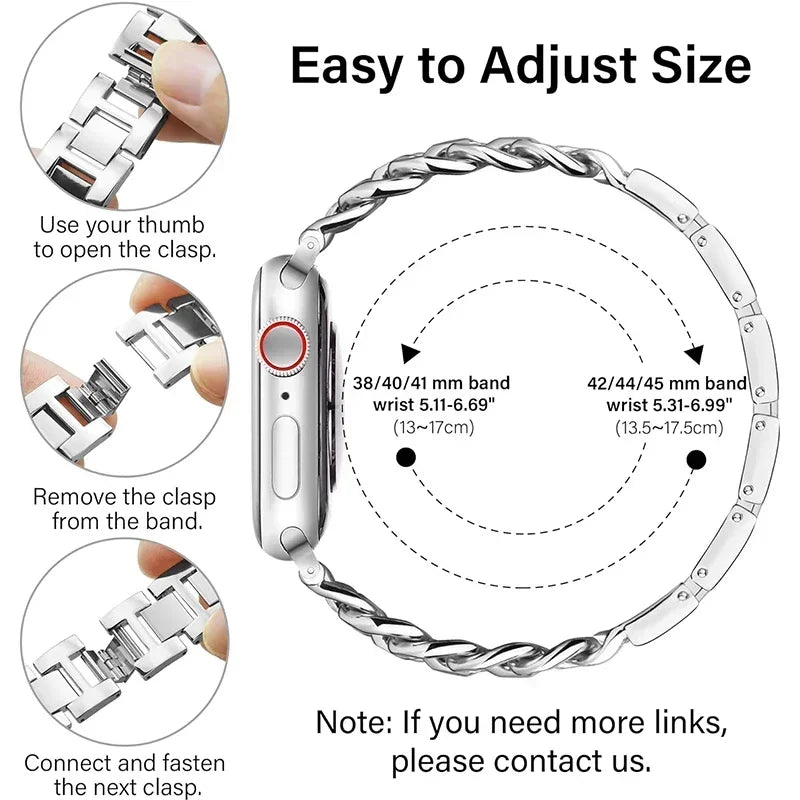 Fashion Metal Bracelet Strap For Apple Watch Ultra 44mm 45mm 40 41 49 Chain Design Women Bands For iWatch 9 8 7 6 5 4 3