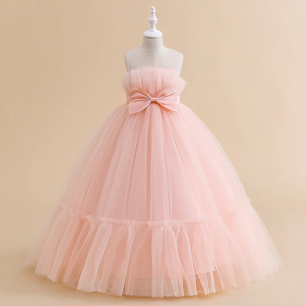 2023 Summer Girls Dress Tulle White Party Bridesmaid Dresses For Children Costume Elegant Kids Girl Wedding Evening Vestidos