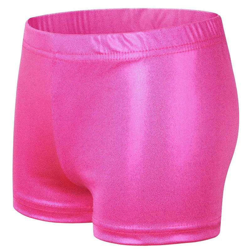 Dance Shorts for Girls Kids Bronzing Metallic Pants Elastic Children Glossy Gymnastic Dancewear Blank Solid Sports Shiny Glitter