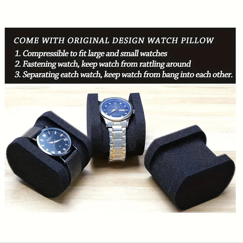 1pc Black Watch Storage Box - Hard Case W/Soft Pillows, Velvet Lined for Jewelry & Watches Protection