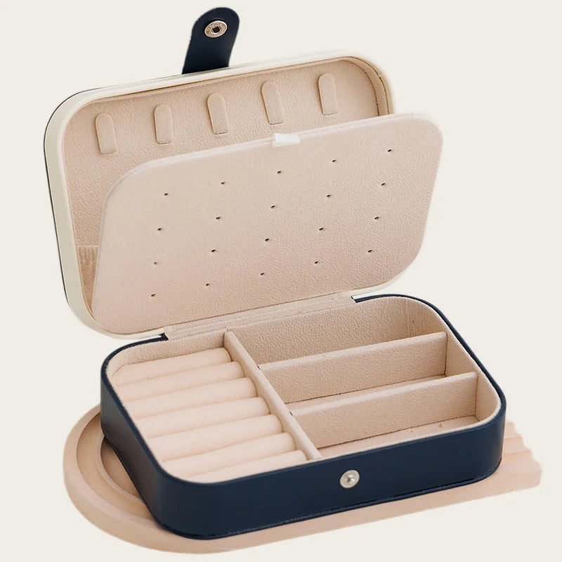 Portable Leather Travel Jewelry Storage Box Mini Organizer Case for Earrings Necklace Ring Daily Storage & Display