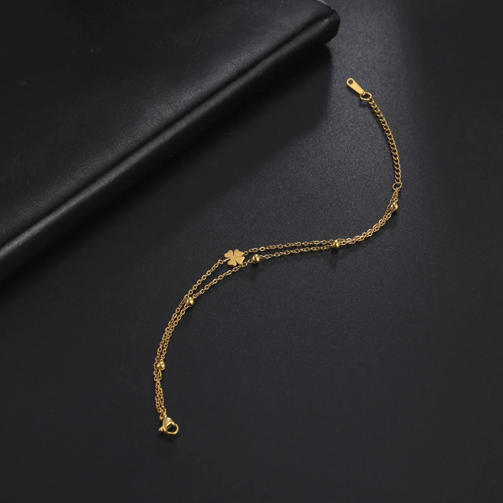 Skyrim Foot Chain of Women Men Silver Color Four-leaf Clover Stainless Steel Anklet Simple Beads Fashion Jewelry Accessories New