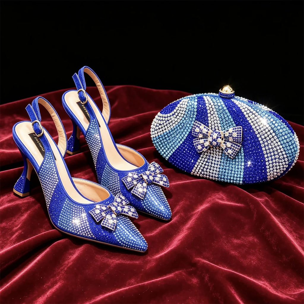 Elegant Nigerian-Inspired Rhinestone High Heels with Orange Mini Oval Bag - Stylish Women's Shoes for Special Occasions