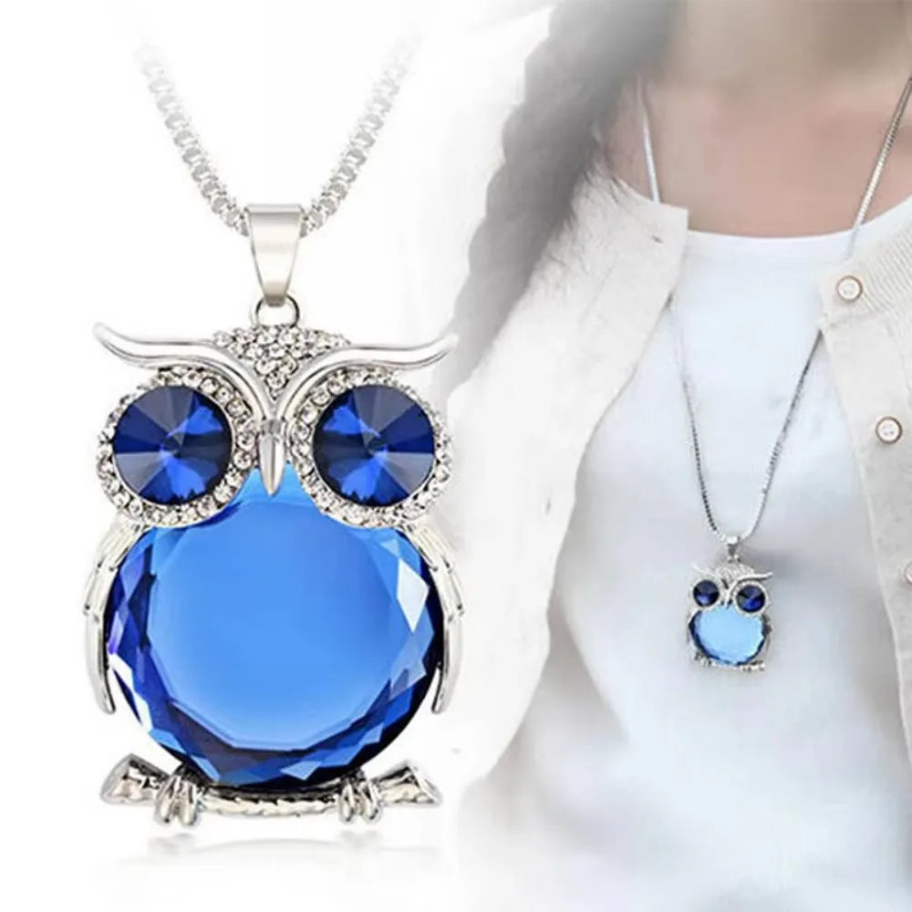 FSUNION Women's Rhinestones Crystal Owl Necklace Pendant Sweater Chains Jewelry Clothing Accessories Gifts 2025