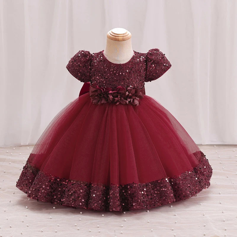 Toddler Baby Sequin Party Dresses Baptism Wedding 1 Year Birthday Bow Princess Dress For Baby Girls Lace Bridemaid Gown Vestidos