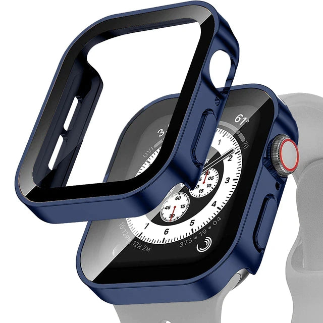 Glass+Case For Apple Watch 7 8 45mm 41mm 49mm 44mm 40mm straight edge Screen Protector Cover Case iWatch 5 SE 6 7 8 9 Ultra 49mm
