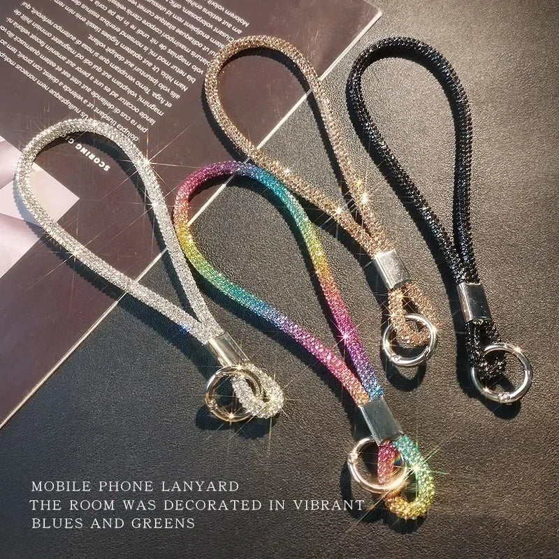 Universal Cellphone Wrist Strap with Card Gorgeous Flash Diamond Lanyard Colorful Hand Rope Mobile Phone Anti-Loss Charm Straps