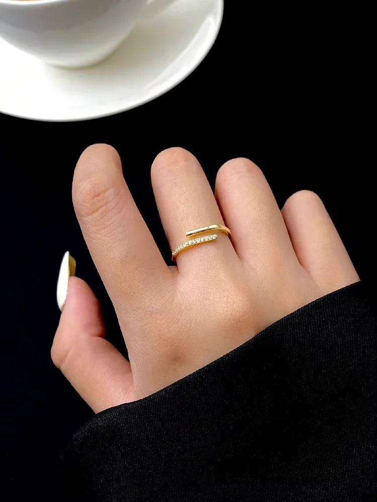 925 Sterling Silver Simple Shiny Parallel Length Adjustable Zircon Ring For Women Engagement Luxury High Quality Fine Jewelry