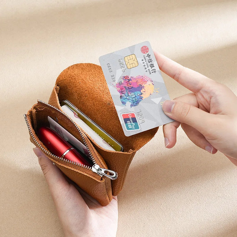 Custom Initials Fashion Women Genuine Leather Short Double Wallet Cute Small Coin Purse Mini Credit Card Holder Key Storage Bag