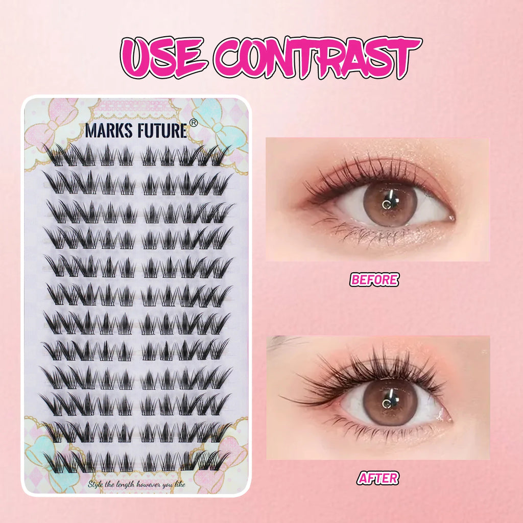 240 Pieces of False Eyelashes, Large Volume, C Curl, Individual Fox Style, Cat Eye, Cosplay Style, Natural and Thick, Single Section, Pure Natural Look, for Home Use, Suitable for Beginners