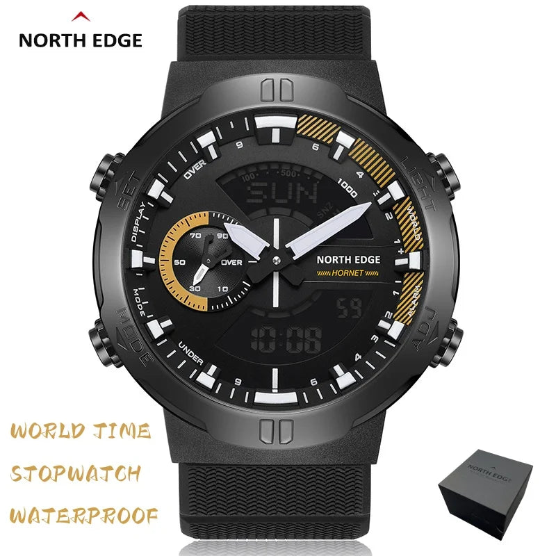 NORTH EDGE Watch for Man HORNET Speed Meter Dual Display World Time Alarm Clock Trend Silicone Strap Waterproof Men Watch Reloj