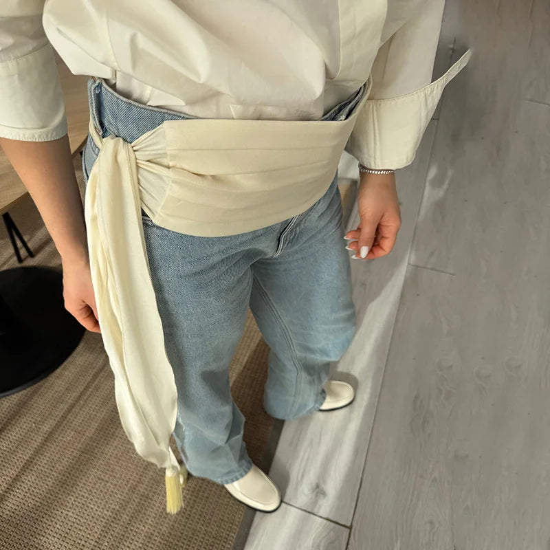 Women's Layered Tassel Long Sash Belt Pleated Wide Wrap Waist Sash Decorative Waistband Autumn Winter Suits Coat Dress Accessory