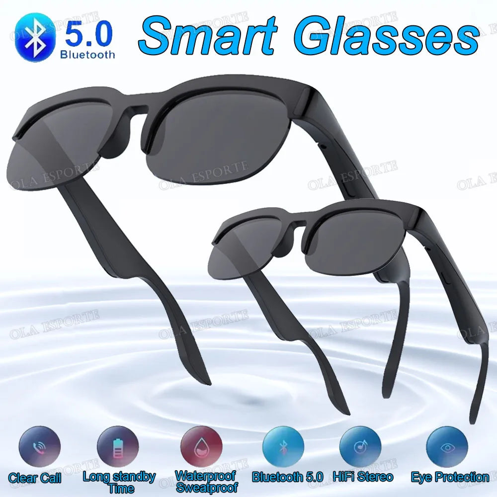 New Camera Control Smart Glasses Music Sunglasses Headphones Wireless Bluetooth Call Headset HIFI Audio glasses For Android HT30