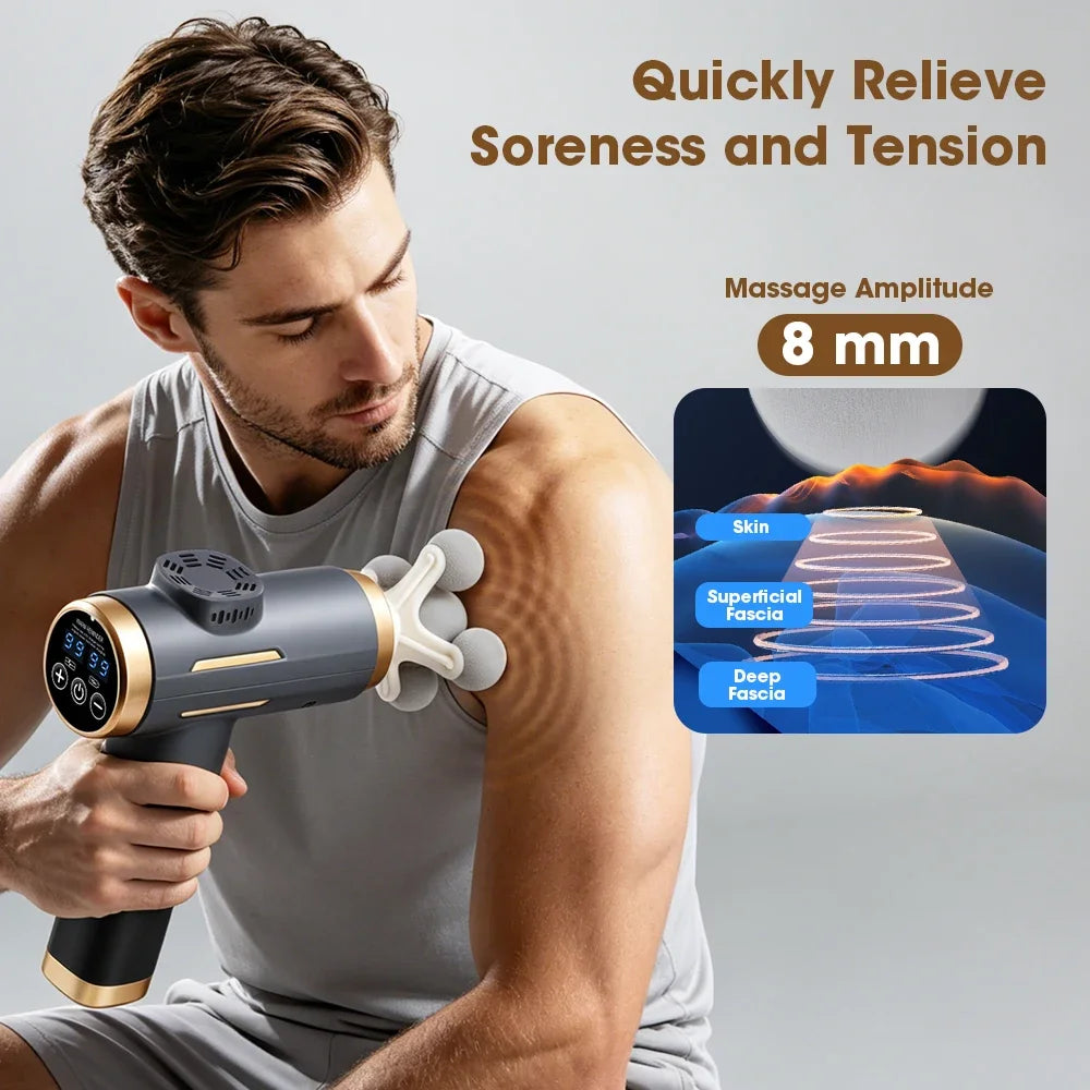 Electric Fascia Gun 24W 99 Gear Adjustable 11 Replacement Head Deep Tissue 8mm Percussion Massager Rechargeable Home Gym Massage