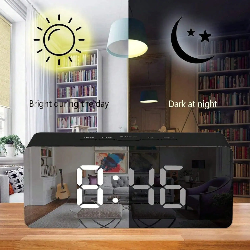 Multifunctional Digital Alarm Clock | Adjustable Brightness, Displays Date And Temperature, USB/Battery Powered (Batteries Not Included), Stylish Rectangular Design, Home Decor, Holiday Gift