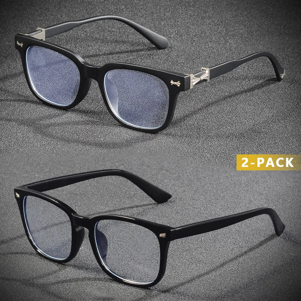 CRIXALIS 2PCS Classic Square Anti Blue Light Glasses Men Reading Books Glasses Women Prescription Eyewear Computer Eyeglasses