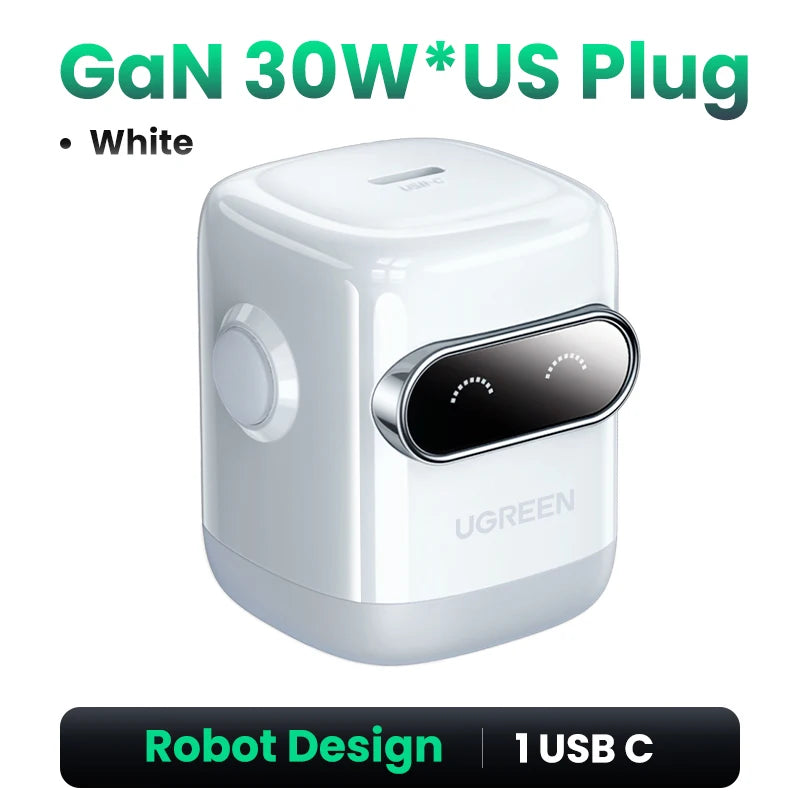 【US Plug】UGREEN 65W 30W GaN Charger Robot Design QC4.0 3.0 PPS for iPhone 18 17 16 Pro Macbook Laptops Tablet PD3.0 Fast Charg