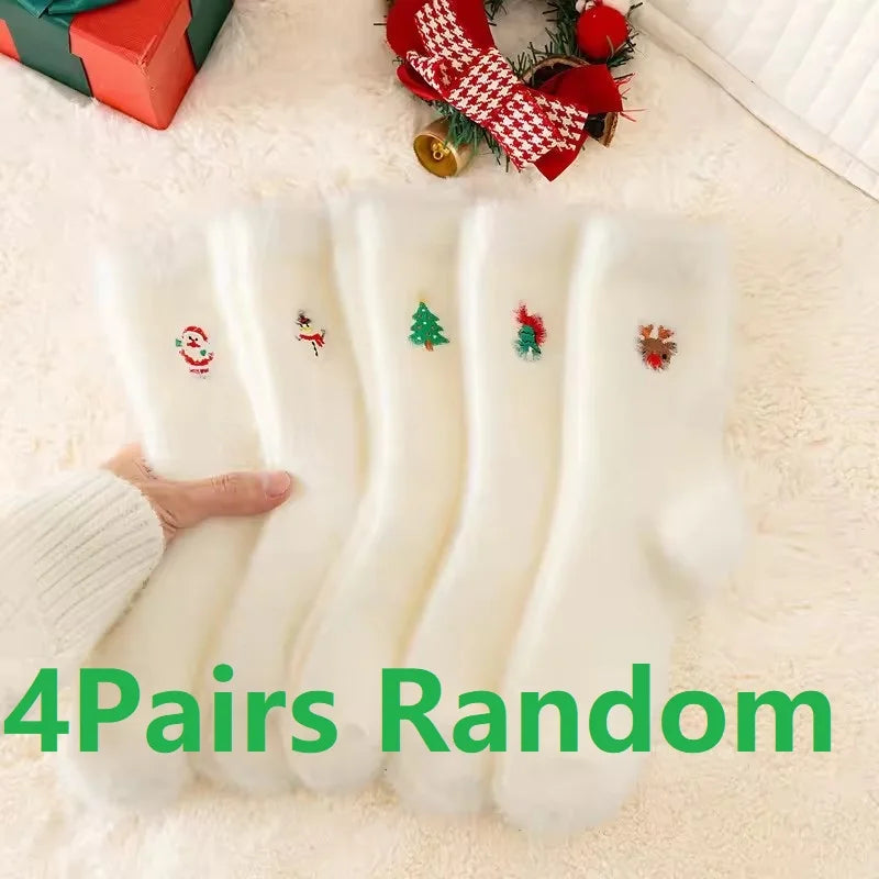 Autumn Winter Fleece Bow-Tie Plush Socks Woman Cute Sweet Mid-Calf Socks Thickened Warm Home Sleep Short Socks for Girls