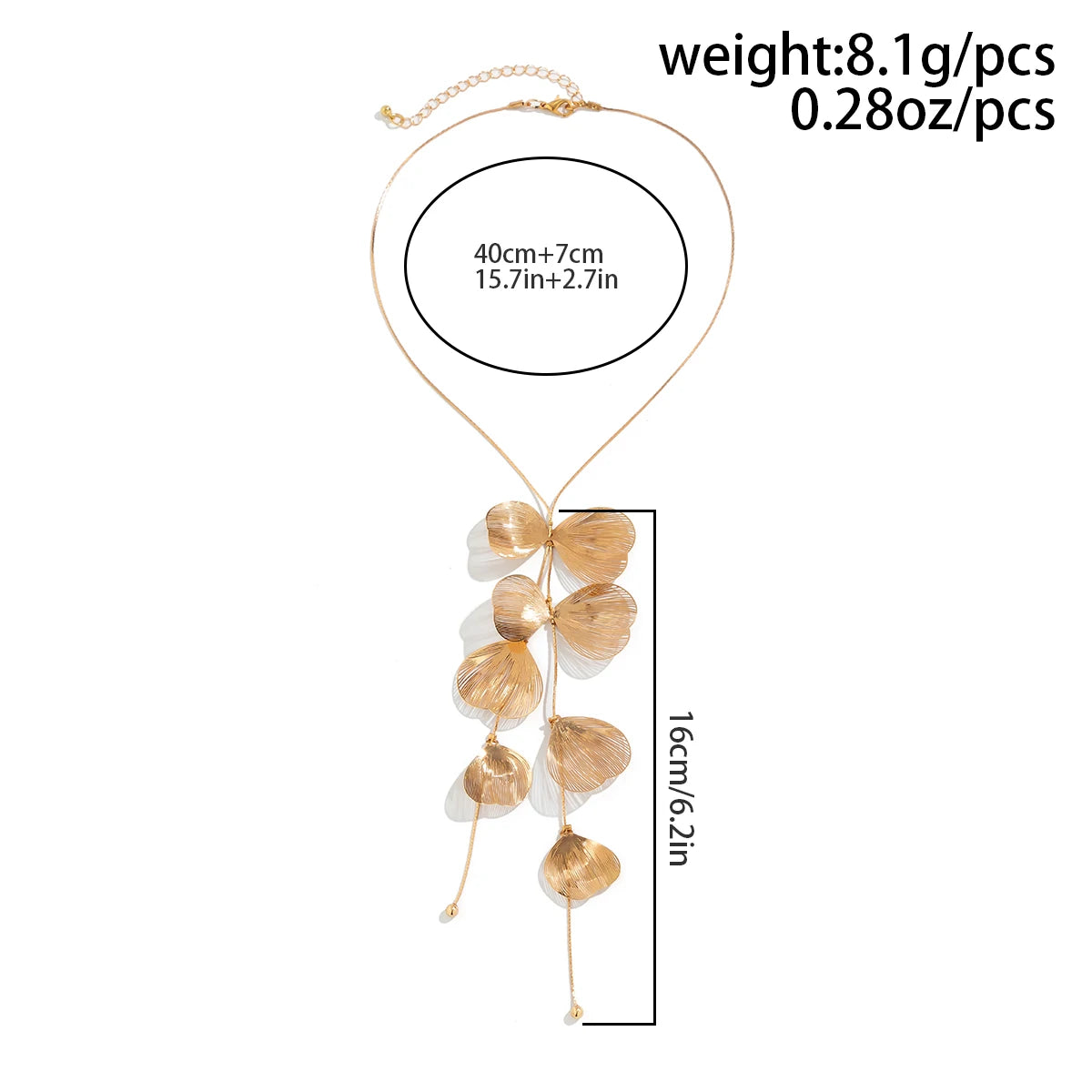 PuRui Trendy Gold Color Metal Petal Charm Long Tassel Necklace for Women Choker Chest Chain Jewelry Collar Gifts Party Wedding
