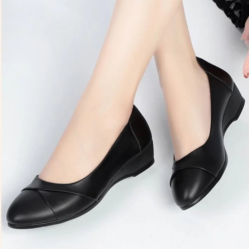 Cresfimix Women Classic High Quality Spring Wedge Heel Slip on Anti Skid Dance Shoes Lady Fashion Comfort Office Pumps A1418