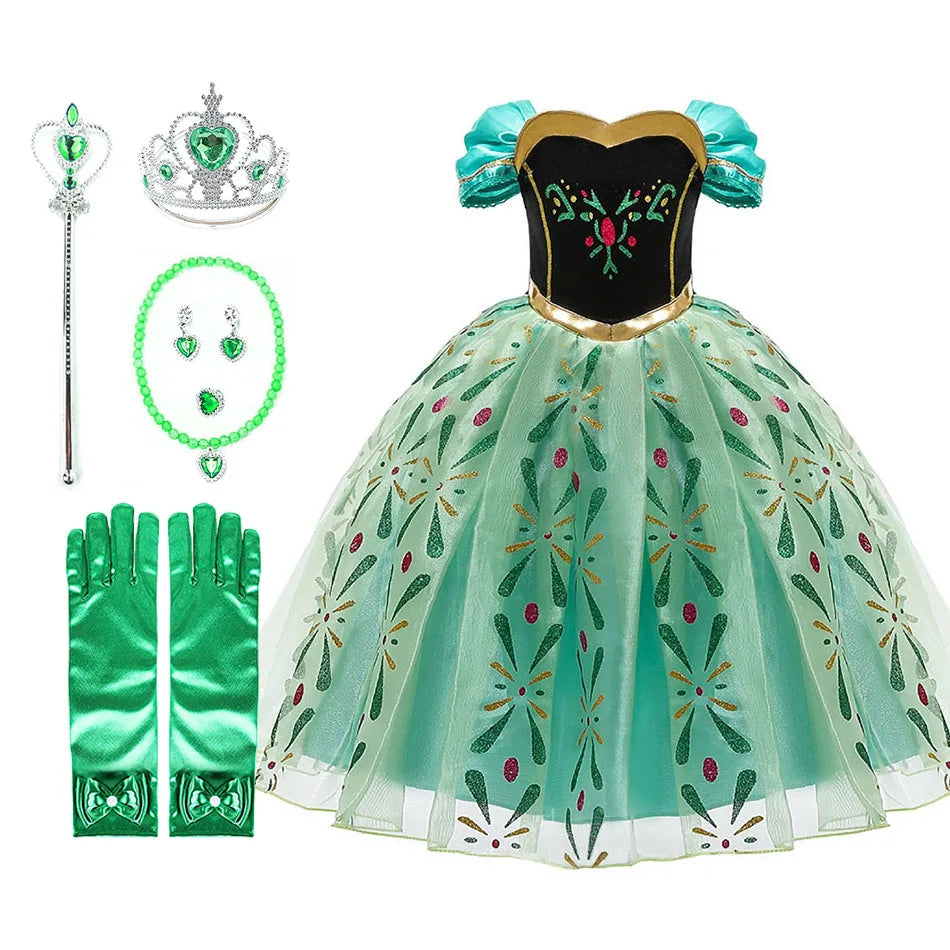 Anna Dresses Children Princess Dress Girl Cosplay Costume Kids Summer Clothes Halloween Birthday Carnival Robe Party Disguise