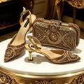 Elegant Purple Pointed Pumps Decoration Wavy Rhinestone Evening Bag For Wedding Women Heels Shoes Matching Bag Heels