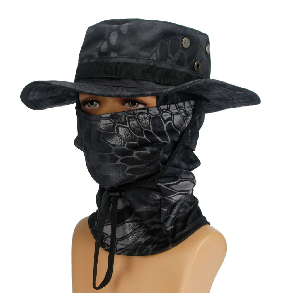 Four Season Unisex Camo Pattern Hat & Neck Gaiter Integrated Wind Resistant Outdoor Fishing Headgear