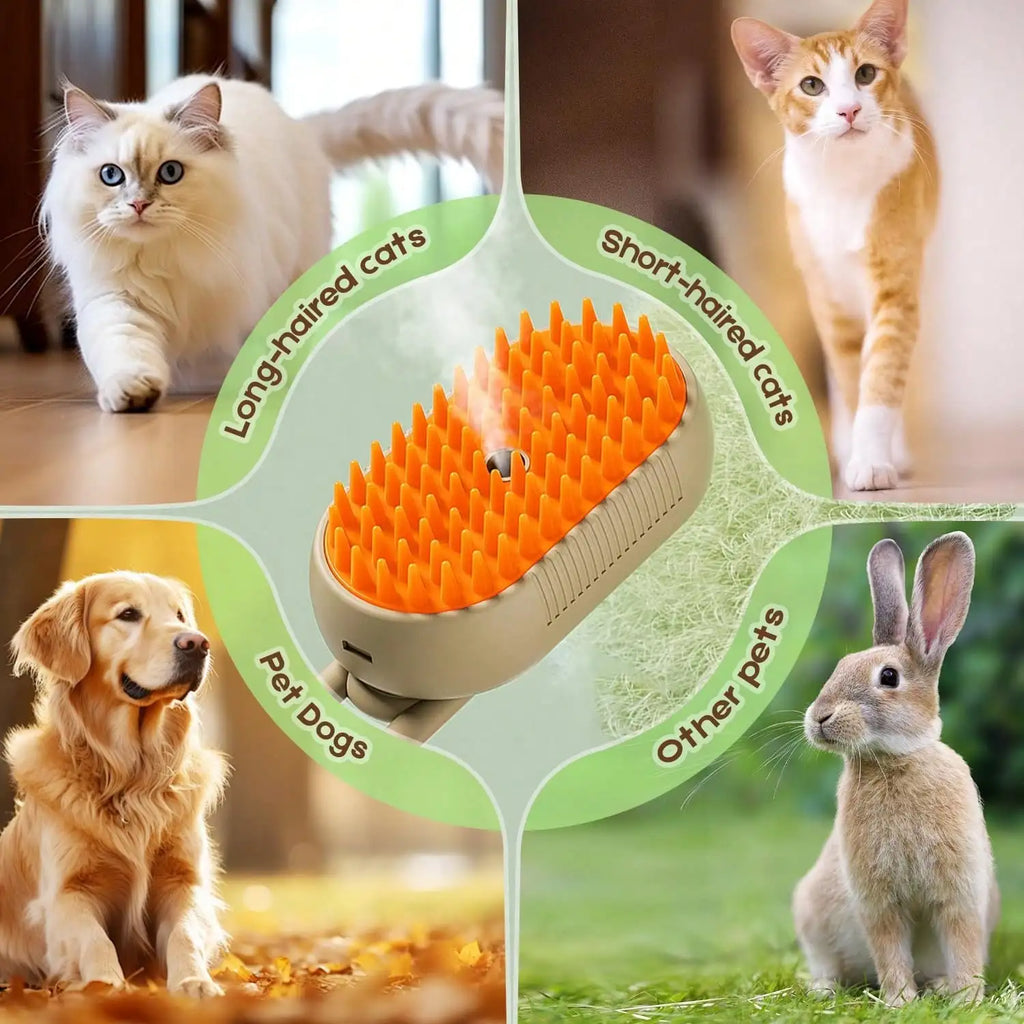 4-In-1 Steam Brush For Cats – Self-Cleaning Comb For Long And Short Hair Cats And Dogs, Steam Pet Brush For Hair Removal, Vibrating Message, Grooming & Relaxation