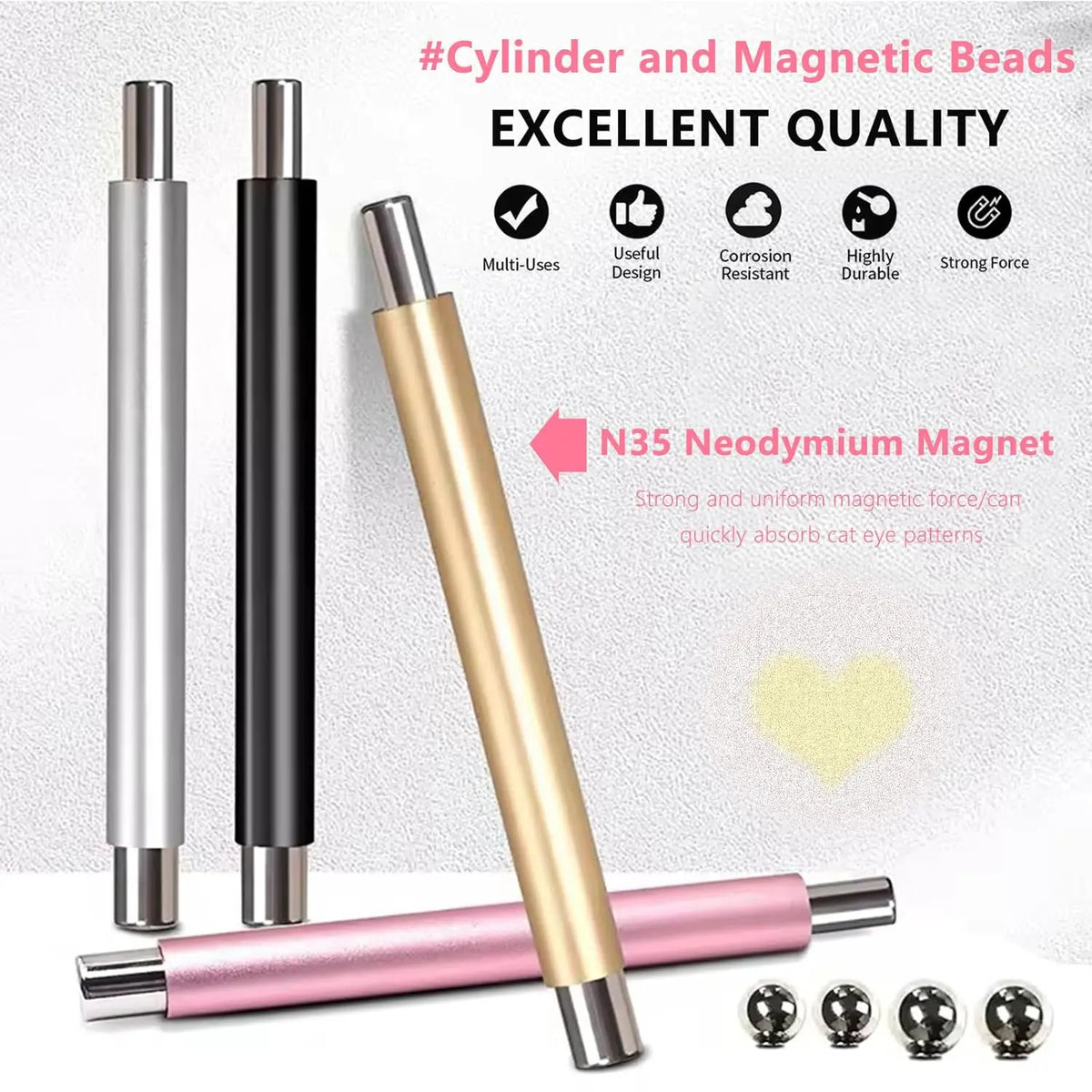 1/2Pcs Nail Cat Eye Magnetic Ball With Nail Magnetic Stick Tool Set Double-head Strong Magnet Pen 3D Cat Eye Gel Nail Supplies